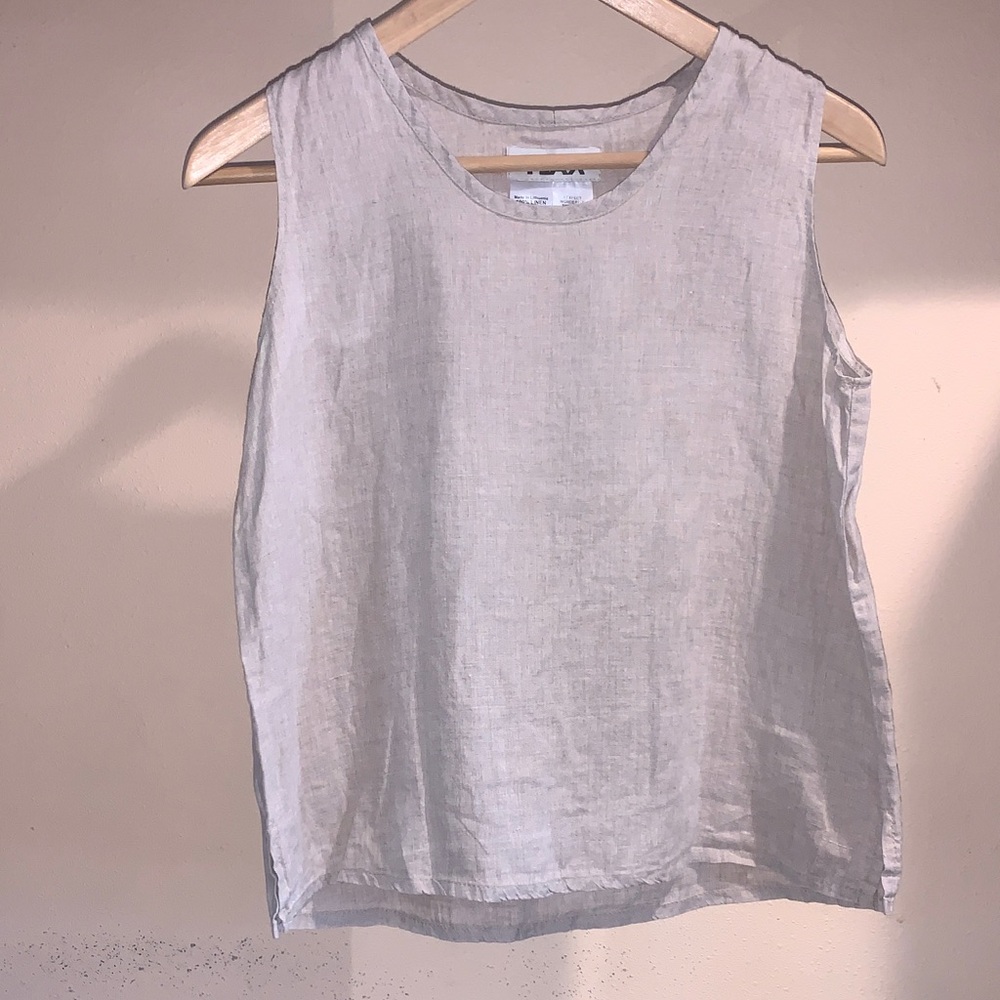 FLAX Sleeveless Linen Top - Cream size petite